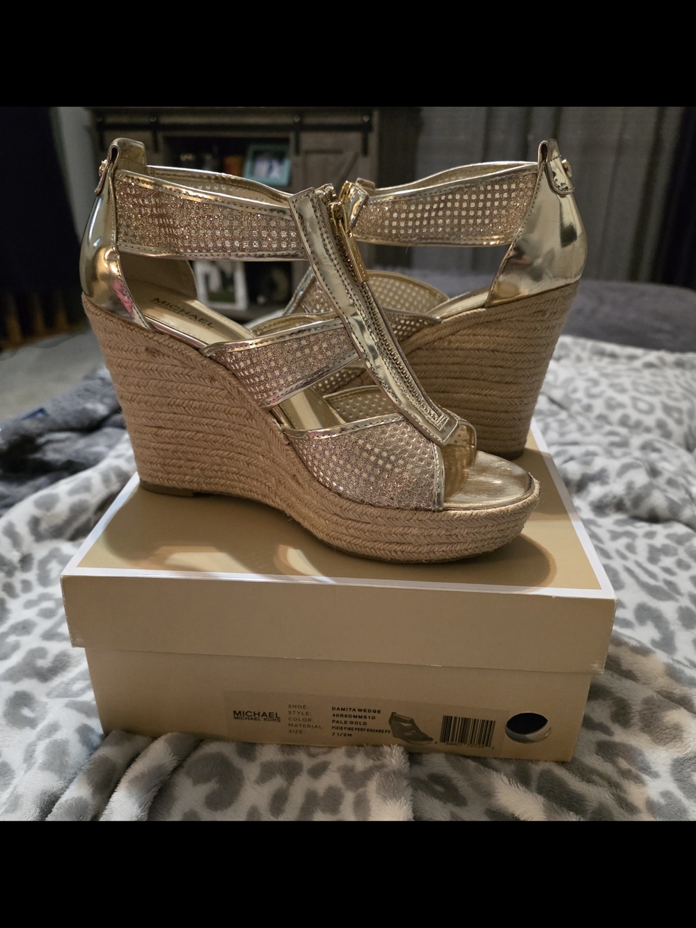 Michael Kors Damita Gold Metallic Espadrille Wedge Sandals - Picture 2 of 12
